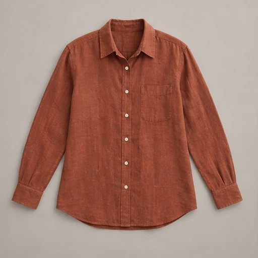AI illustration of a rust shirt arranged as an overhead flat lay
